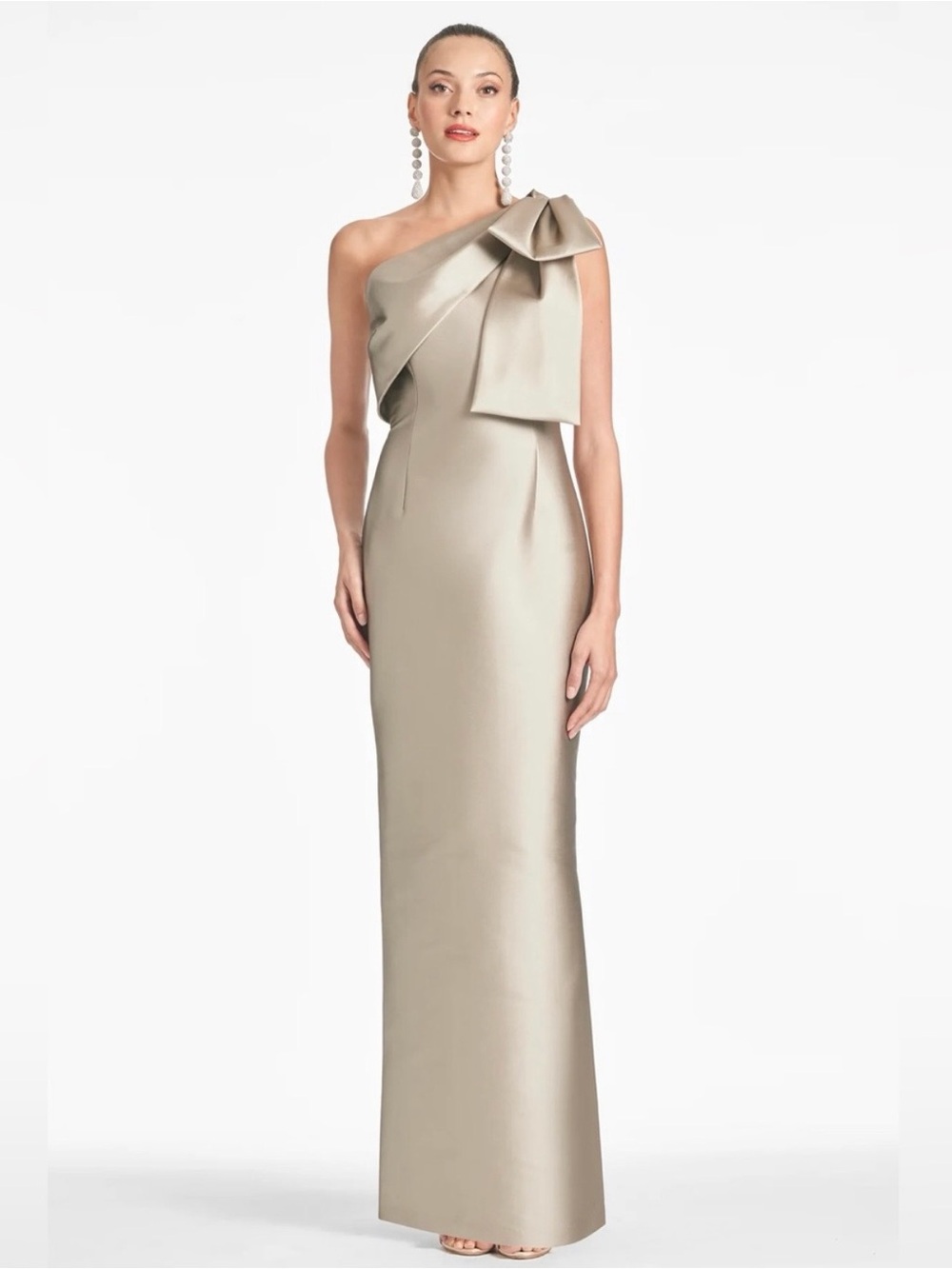 Sachin + Babi Bonnie Mikado One Shoulder Column Gown in Pewter